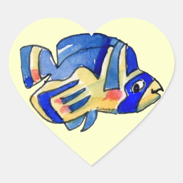 Sticker Cœur Bleu Cartoon Papillon Poisson (Devant)