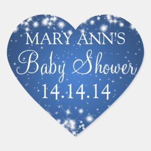 Sticker Cœur Bleu d'étincelle d'hiver de date de baby shower