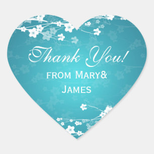 Sticker Cœur Bleu élégant de fleurs de cerisier de Merci