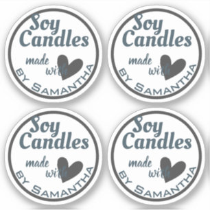 Sticker Coeur bleu et gris sur bougies en soja simples bla