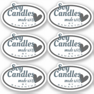 Sticker Coeur bleu et gris sur bougies en soja simples bla