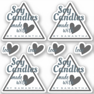 Sticker Coeur bleu et gris sur bougies en soja simples bla