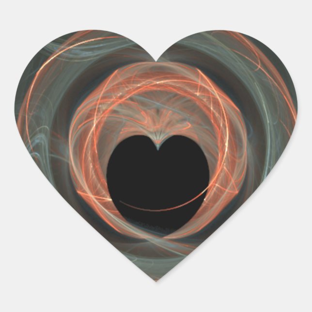 Sticker Cœur Bleu et Rouge Fractal Art Encerclé Coeur (Devant)