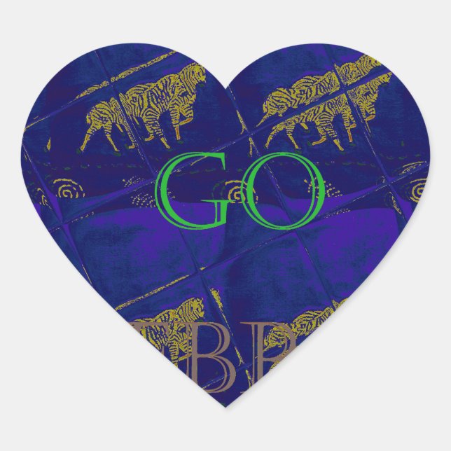 Sticker Cœur Bleu français "Let's Go Zebra" Abstrait (Devant)