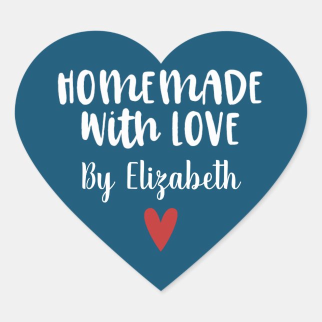 Sticker Cœur Bleu marine personnalisé fait maison avec amour (Devant)