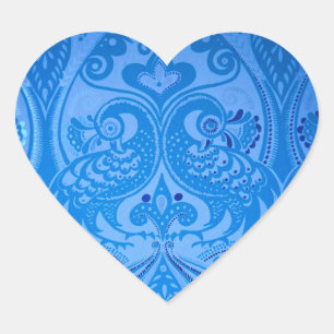 Sticker Cœur Bleu Oriental Peacock Birds