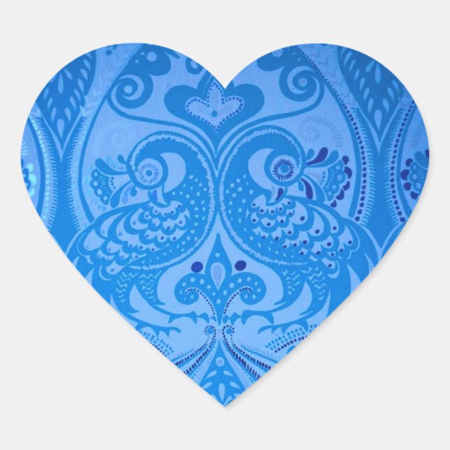 Sticker Cœur Bleu Oriental Peacock Birds (Devant)