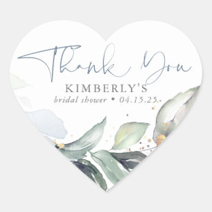 Sticker Cœur Bleu Poussiéreux Calligraphie Élégante Remerciemen