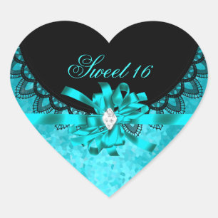 Sticker Cœur Bleu sarcelle Sweet Sixteen Sweet 16 dentelle noir