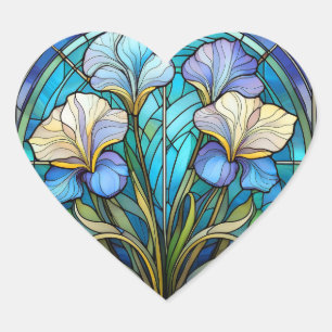 Sticker Cœur Bleu Turquoise Floral Art Nouveau Vitrail