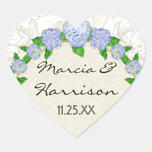 Sticker Cœur Blue Hydrangea dentelle Floral Formal Élégant Mari (Devant)