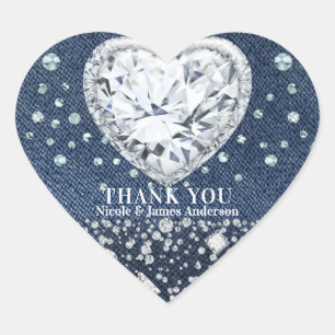 Sticker Cœur Blue Jean Denim & Diamonds Bling Diamond Heart