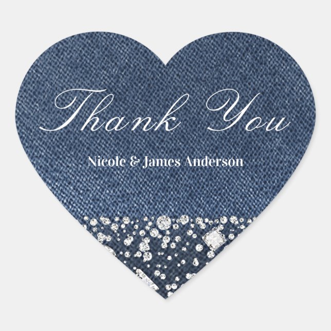 Sticker Cœur Blue Jean Denim & Diamonds Bling Diamond Party (Devant)