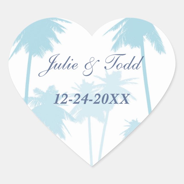 Sticker Cœur Blue Palm Trees Mariage tropical (Devant)