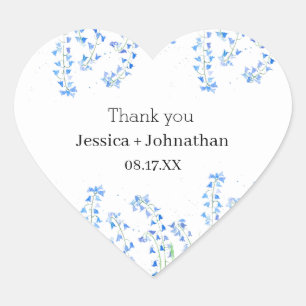Sticker Cœur Bluebells Rustique Blue Floral Merci Favoriser