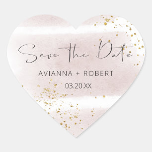 Sticker Cœur Blush Gold Enregistrer la date Coeur Enveloppe Sce