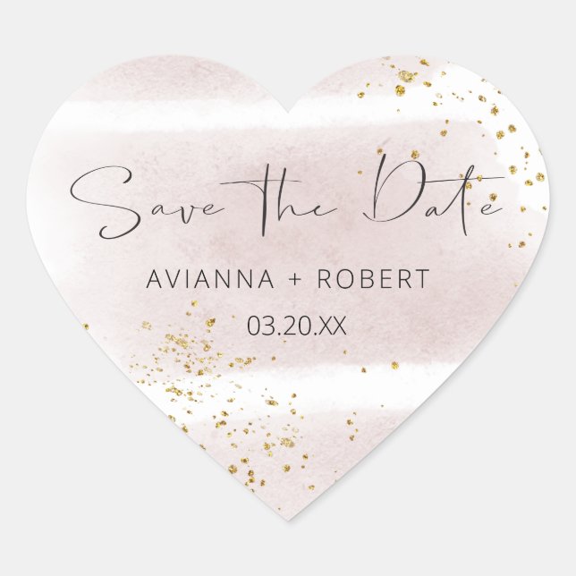 Sticker Cœur Blush Gold Enregistrer la date Coeur Enveloppe Sce (Devant)