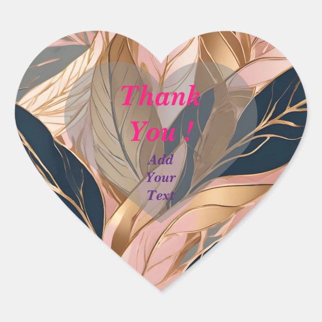 Sticker Cœur Blush Pink Gold Modern Boho Collection Feuilles (Devant)