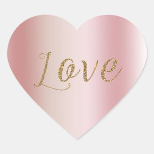 Sticker Cœur Blush Pink Ombre Gold Glam Parties scintillant Lov