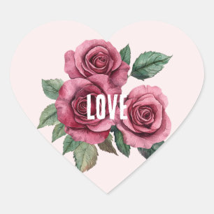 Sticker Cœur Blush Red Roses Floral Love Mariage
