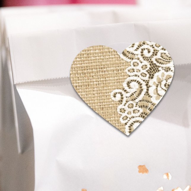 Sticker Cœur Bohème pays occidental rustique burlap et dentelle (Bohemian Western country rustic burlap and lace Heart Sticker)