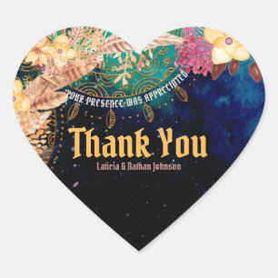 Sticker Cœur Boho Chic Baby shower Bohème Floral & Plumes