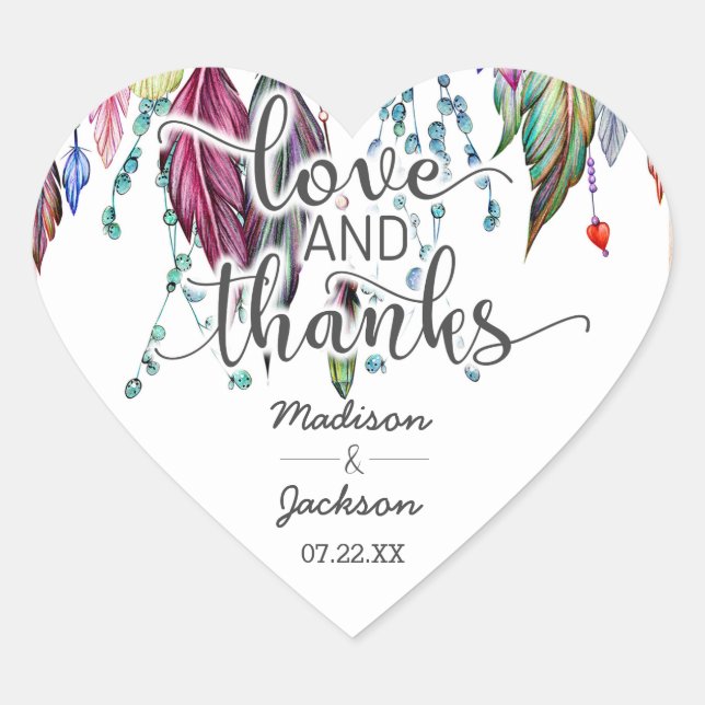 Sticker Cœur Boho Dreamcatcher & Feathers Love & Thanks Favoris (Devant)