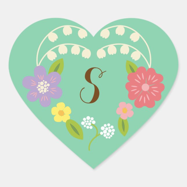 Sticker Cœur Boho Rustic Floral Wreath Mariage (Monnaie) (Devant)