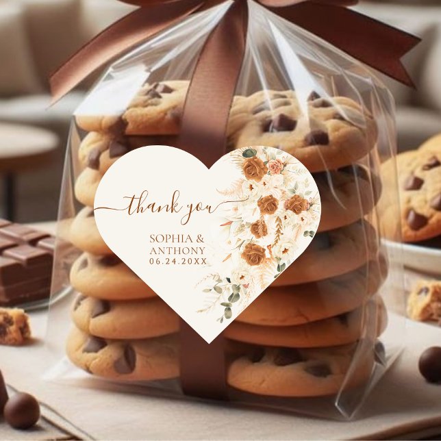 Sticker Cœur Boho Terracotta Mariage Floral Merci (Créateur téléchargé)