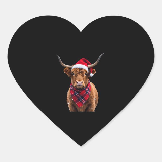 Sticker Cœur Boho Xmas Christmas Highland Cow T-Shirt (Devant)
