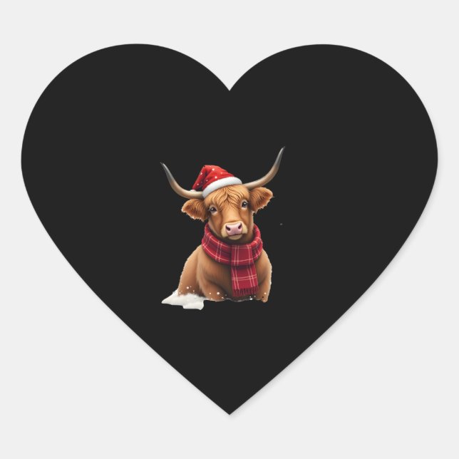 Sticker Cœur Boho Xmas Christmas Highland Cow T-Shirt (1) (Devant)