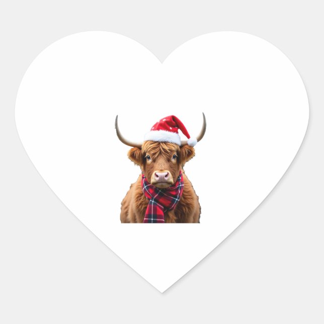Sticker Cœur Boho Xmas Christmas Highland Cow T-Shirt (2) (Devant)