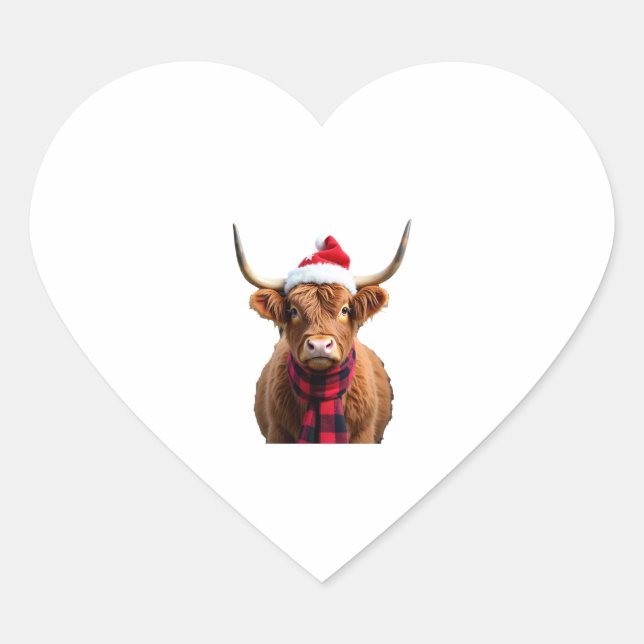 Sticker Cœur Boho Xmas Christmas Highland Cow T-Shirt (3) (Devant)