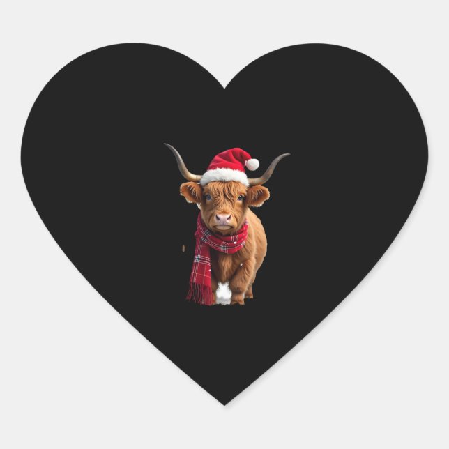 Sticker Cœur Boho Xmas Christmas Highland Cow T-Shirt (3) (Devant)
