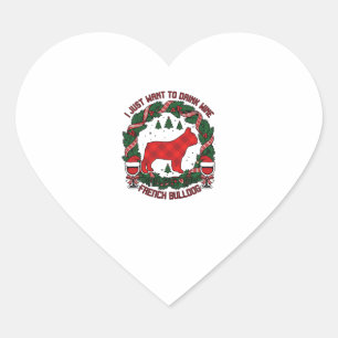 Sticker Cœur Boire du vin Bouledogue français Chien carreau rou