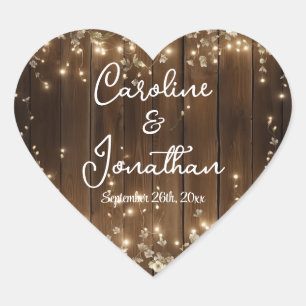 Sticker Cœur Bois Rustique Chaîne éclaire Blanc Floral Mariage