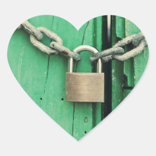 Sticker Cœur Bois rustique et cadenas