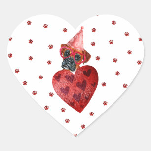Sticker Cœur Boîte de la Saint-Valentin Boxer aux pattes rouges
