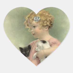 Sticker Cœur Bonbon victorien vintage à chiot de chaton de