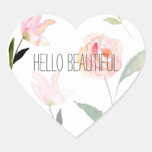 Sticker Cœur Bonjour belle aquarelle florale