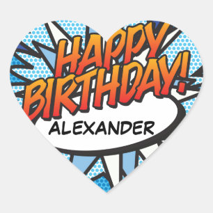 Sticker Cœur BONJOUR D'ANNIVERSAIRE amusant Retro Comic Book