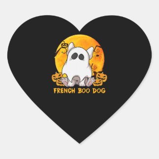 Sticker Cœur Boo Bulldog avec araignée Citrouille et lune