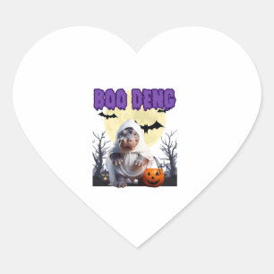 Sticker Cœur Boo Deng Moo Deng Cute Baby Pygmy Hippo Halloween