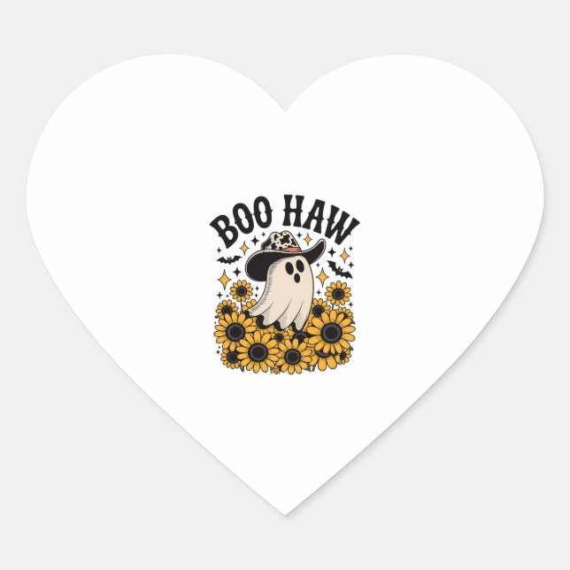 Sticker Cœur Boo Haw Cow Ghost Halloween Occidentale (Devant)