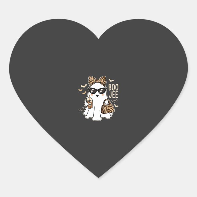 Sticker Cœur Boo Jee Cute Ghost Halloween Leopard Design_1 (Devant)