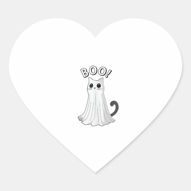 Sticker Cœur Boo Kitty Cute Ghost Chat Halloween Éffrayant Kitt (Devant)