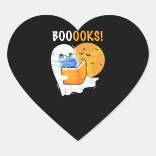 Sticker Cœur Boooks Halloween Ghost reading books and wearing