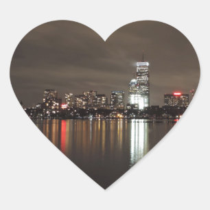Sticker Cœur Boston Skyline la nuit