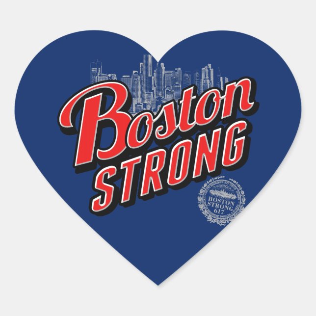 Sticker Cœur Boston Strong dans un décor rouge et bleu (Devant)