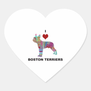 STICKER CŒUR BOSTON TERRIER CHIEN COLLAGE DOODLE I LOOD